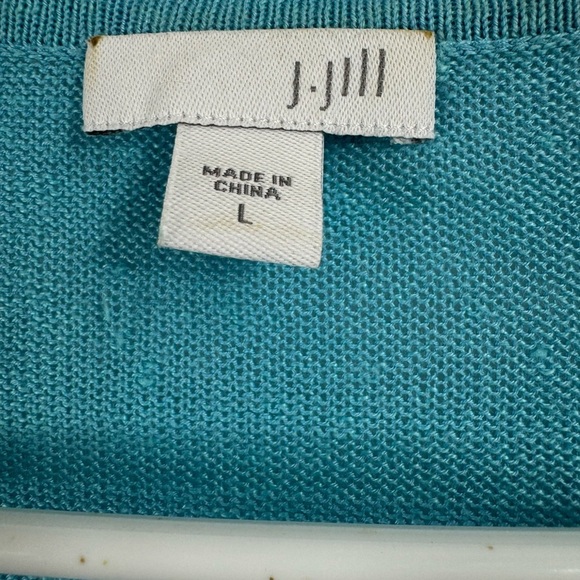 J. Jill Size Large Linen Blend Cardigan Blue Button Front Long Sleeve V-Neck - Picture 4 of 8